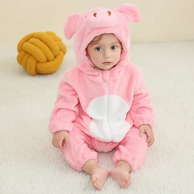 Cozy Cubs – Mono de franela con capucha de animal para bebé: Cerdito rosa