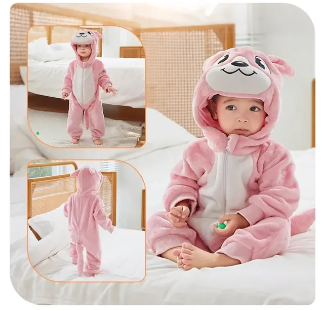 Cozy Cubs – Mono de franela con capucha de animal para bebé: Gatito rosa