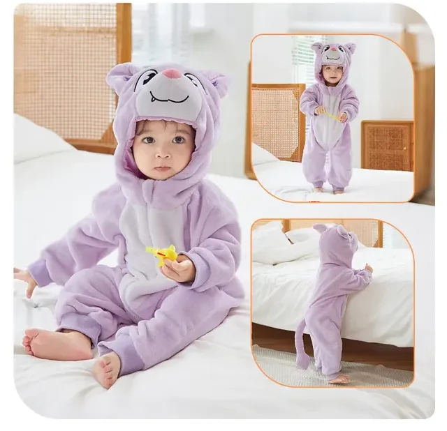 Cozy Cubs – Mono de franela con capucha de animal para bebé: Murciélago morado